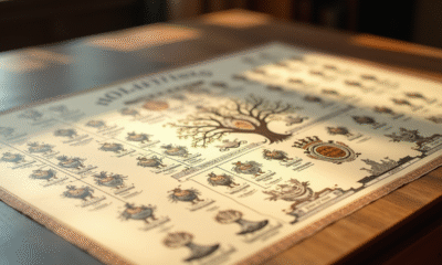 Arbre généalogique vintage sur bureau en lumière naturelle
