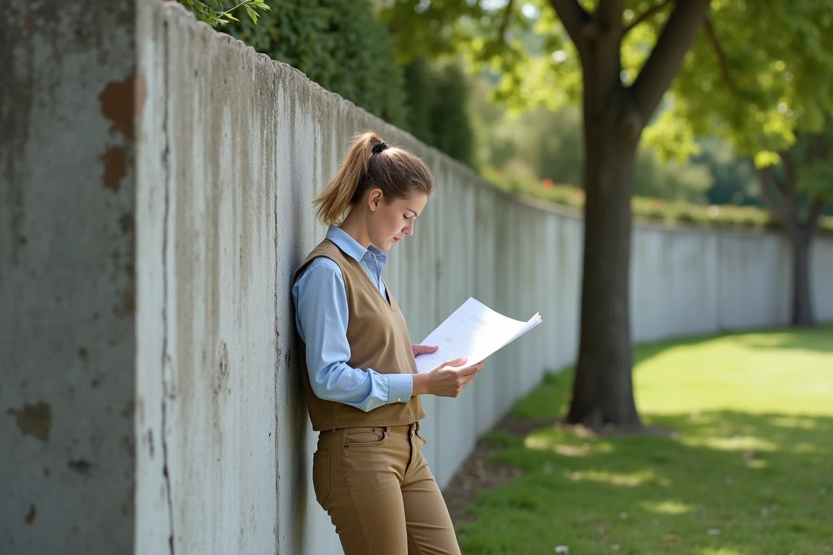 Architecte femme examinant un mur en béton dans un parc