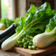 Assortiment de legumes frais sur table en interieur
