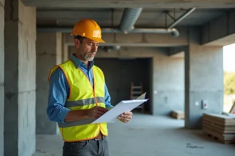 Chef de chantier en revue un plan de construction