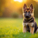 Chiot berger allemand assis dans l'herbe verte en plein air