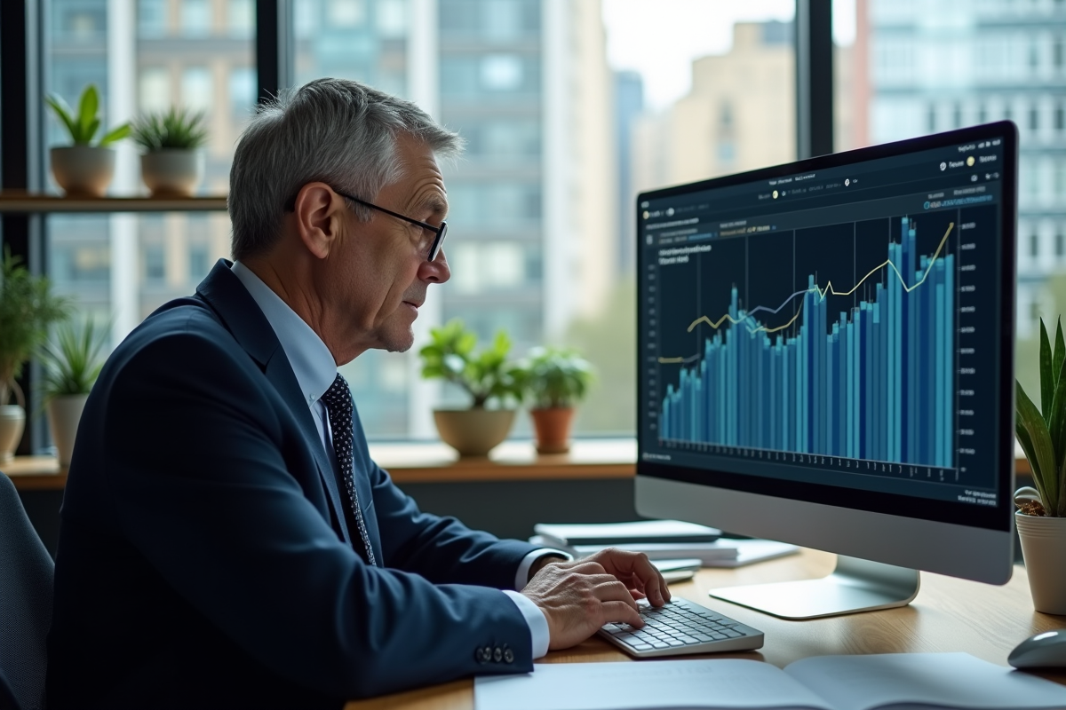 Economiste d'âge moyen étudiant un graphique sur un écran