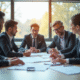 Groupe de professionnels discutant de documents en bureau lumineux