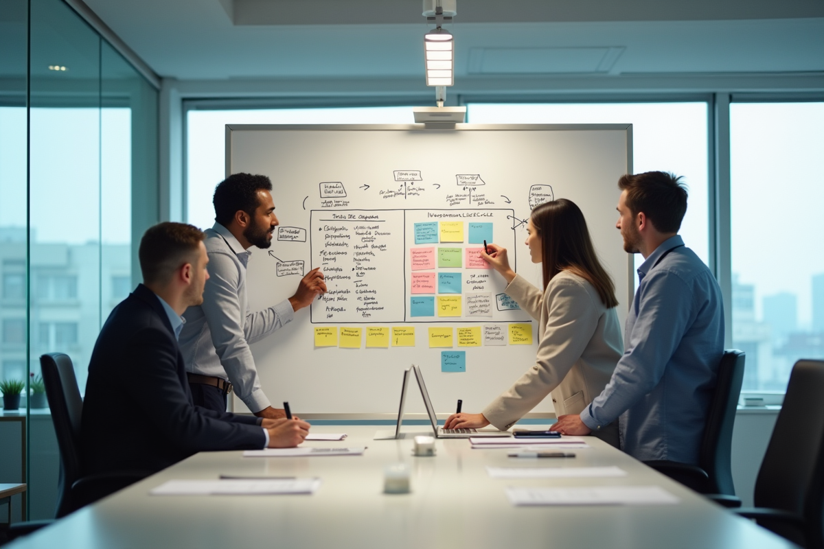 Groupe de professionnels planifiant un cycle d investissement