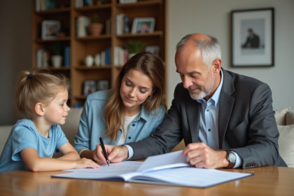 Famille réunie dans un salon moderne pour une discussion