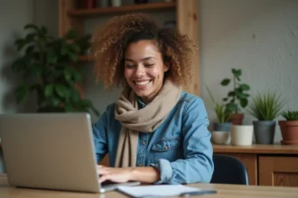 Femme détendue travaillant à son bureau à domicile