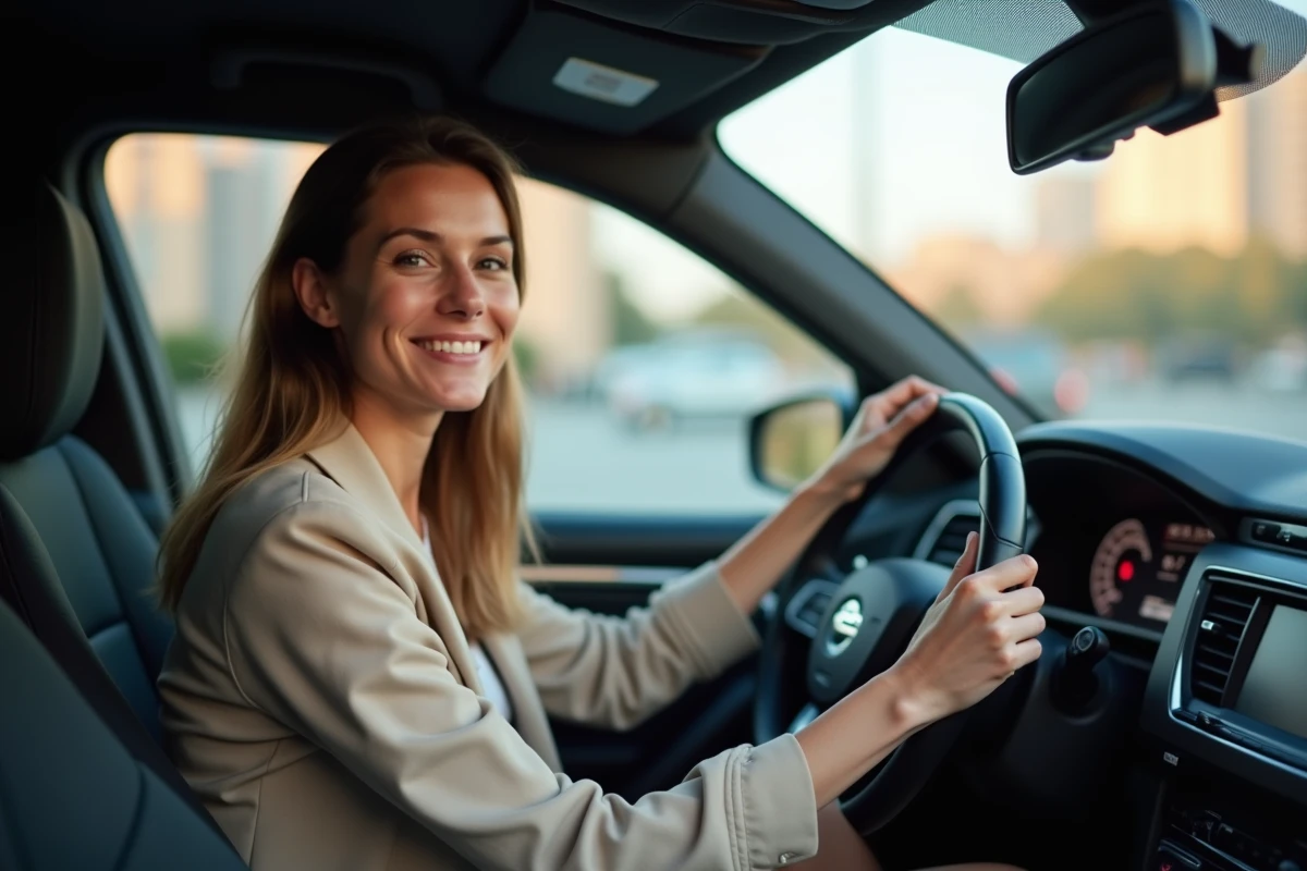 Jeune femme souriante au volant dans l