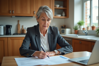 Femme d'environ 60 ans travaillant à la maison
