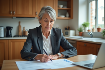 Femme d'environ 60 ans travaillant à la maison