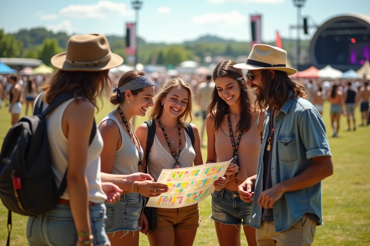 Groupe d amis au festival Vieilles Charrues avec carte