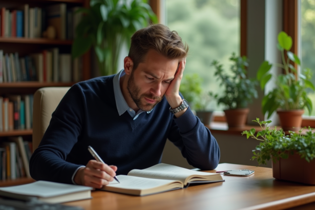 Homme concentré travaillant dans un bureau à domicile