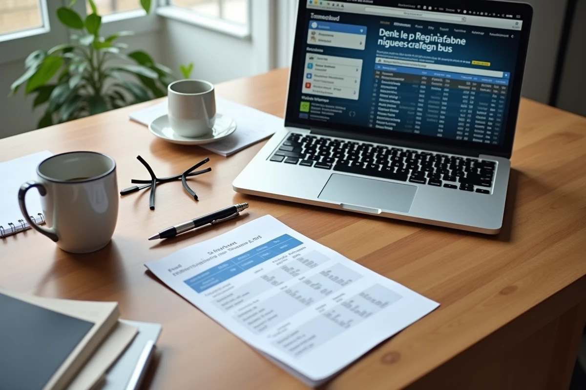 Comparaison entre un horaire de bus en PDF imprimé et la consultation en ligne sur ordinateur portable