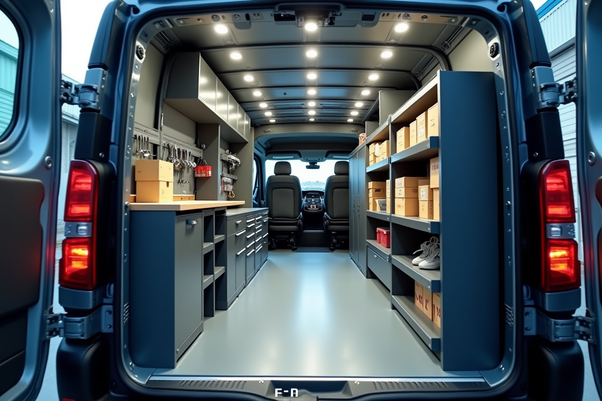 Intérieur moderne du Peugeot Expert aménagé pour professionnel