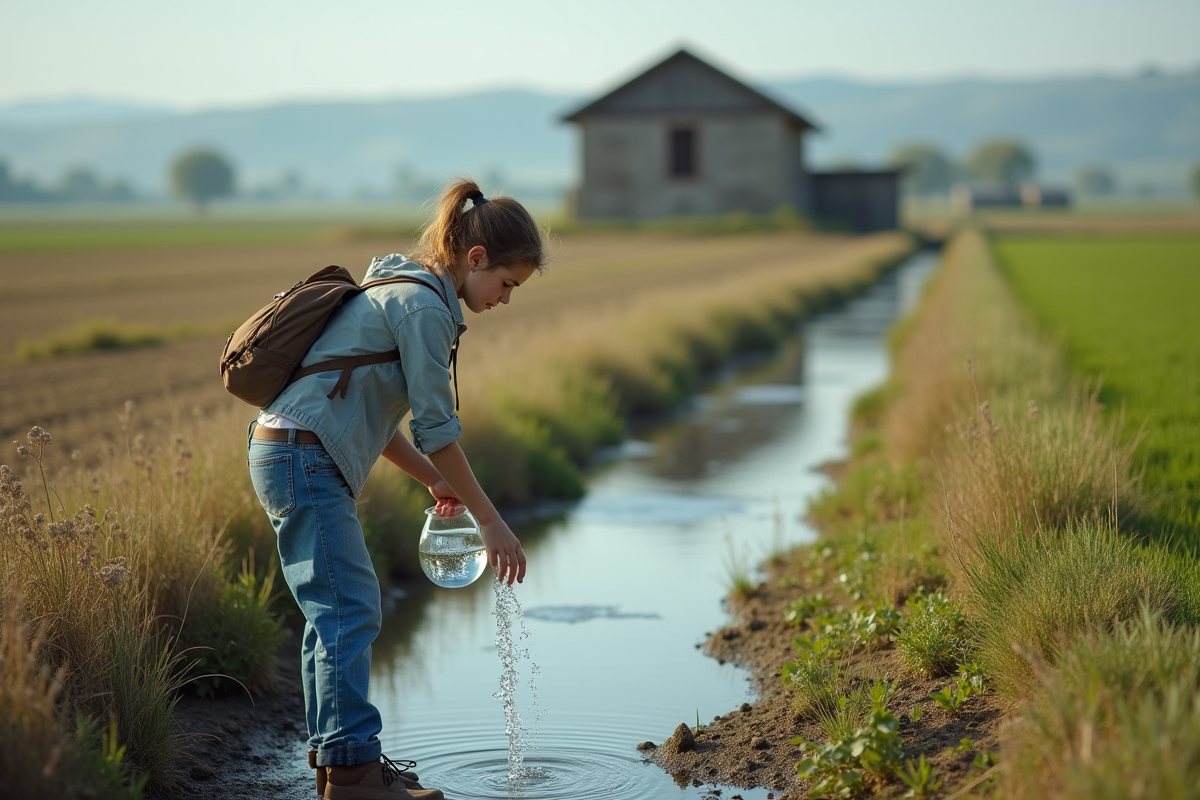 Jeune agronome prélevant un échantillon d