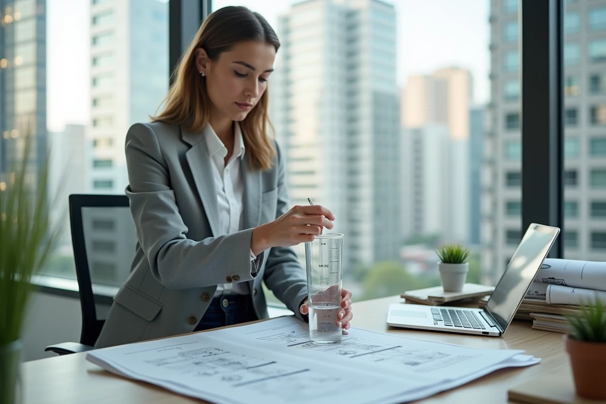 Jeune architecte mesure un liquide dans un laboratoire