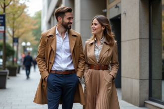 Jeune couple élégant en ville avec tenues tendance