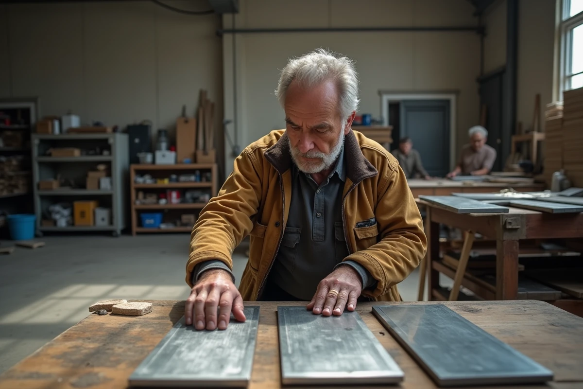 Ouvrier en atelier examinant des échantillons de métal