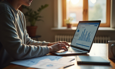 Personne travaillant à un bureau moderne avec graphique financier
