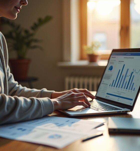 Personne travaillant à un bureau moderne avec graphique financier