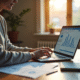 Personne travaillant à un bureau moderne avec graphique financier