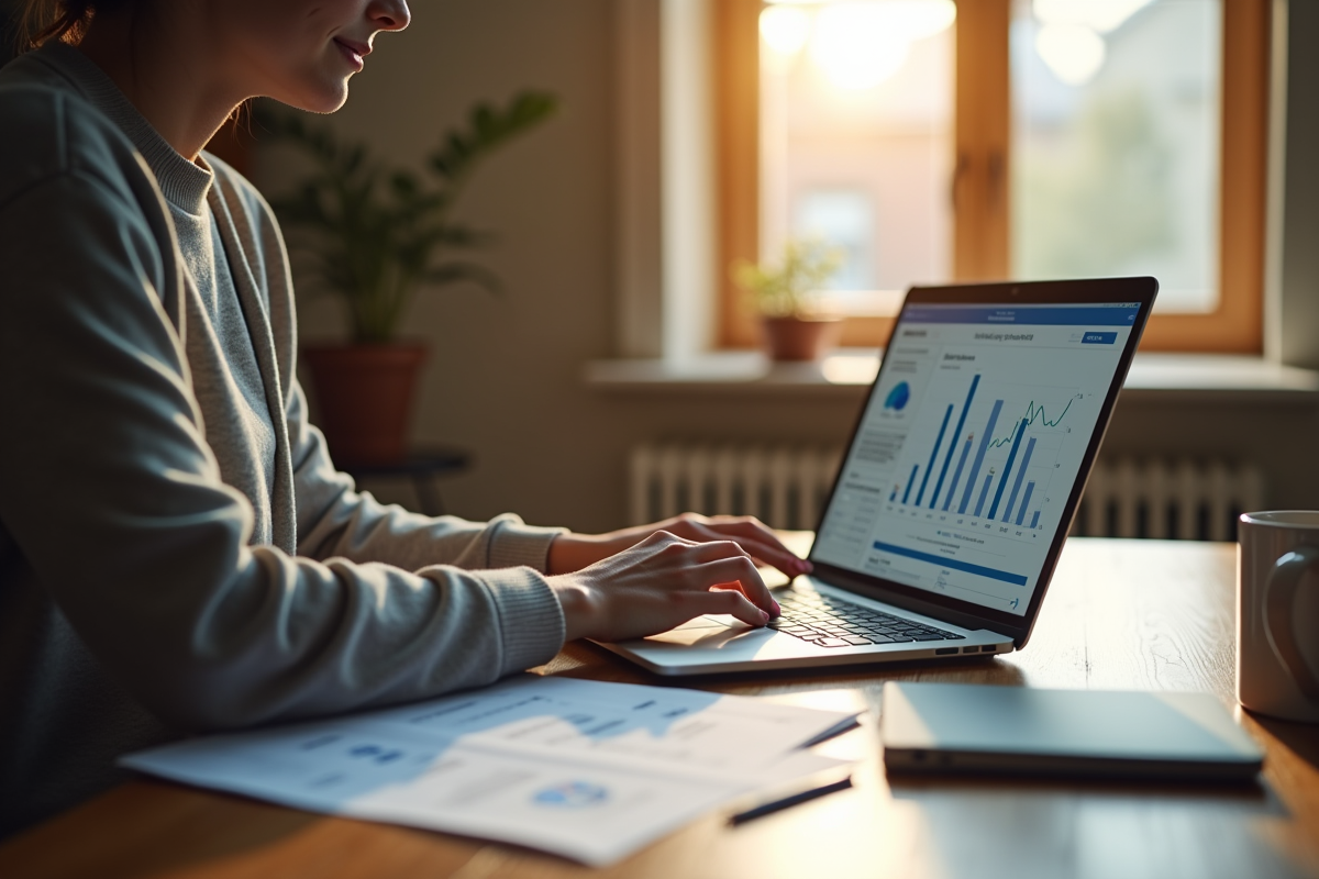 Personne travaillant à un bureau moderne avec graphique financier