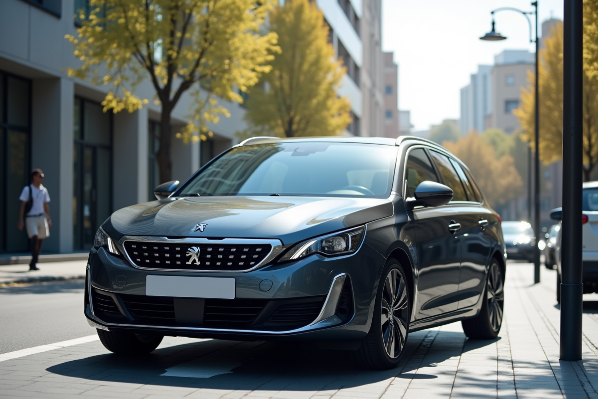 Peugeot 408 neuve en ville en journée