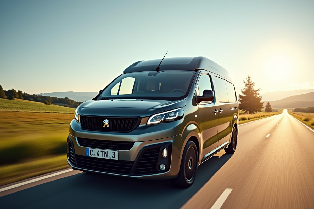 Peugeot Expert roulant sur une route rurale ensoleillée