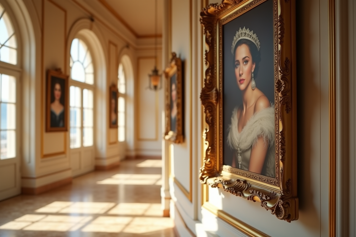 Portraits royaux dans un palais de Monaco en intérieur ensoleille