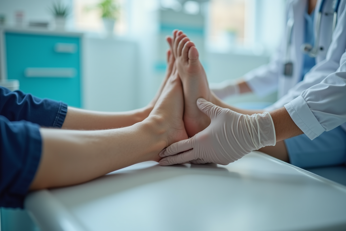 Professionnel de sante controle le pied d un patient diabétique