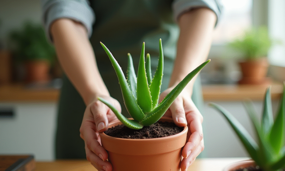 Personne tentant de propager aloe vera avec erreur de coupe