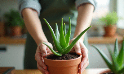 Personne tentant de propager aloe vera avec erreur de coupe