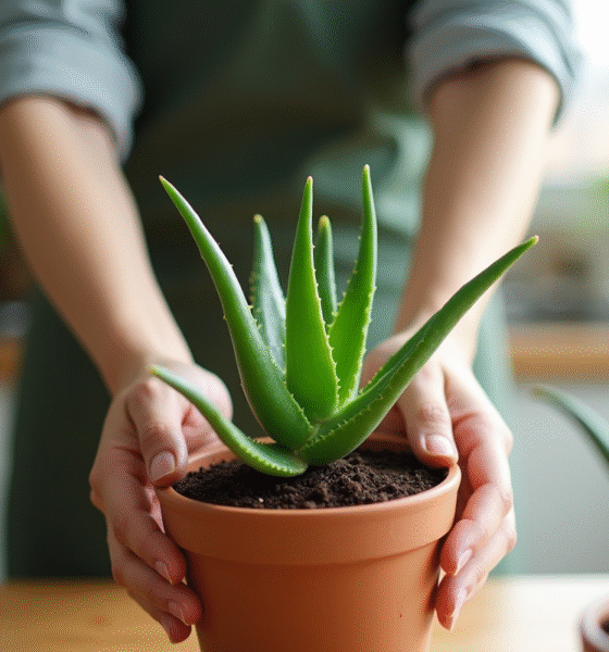 Personne tentant de propager aloe vera avec erreur de coupe