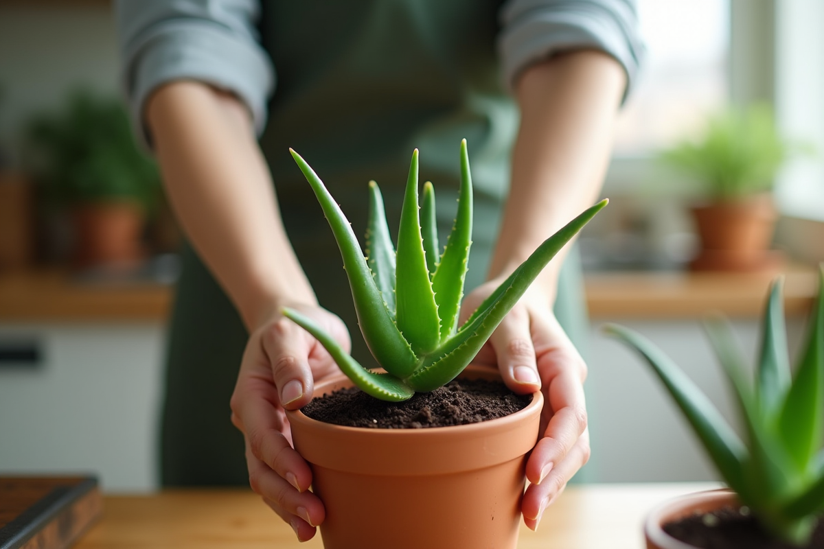 Personne tentant de propager aloe vera avec erreur de coupe