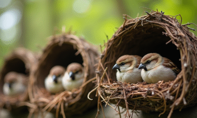 Plusieurs roussards dans des niches naturelles en branches