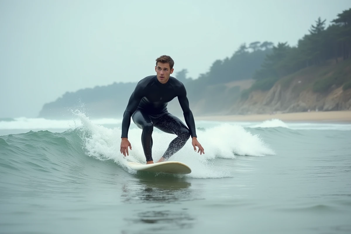 Surfeur en combinaison noire chevauchant une vague à Capbreton lors de la marée montante