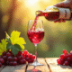 Verre de vin rouge sans sulfites sur une table en bois ensoleillée